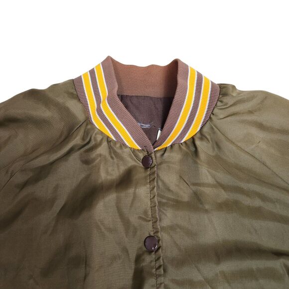 Vtg 90s Varsity Bomber Jacket Mens L Brown Snap Button Streetwear‎ Urban Retro - Picture 3 of 6